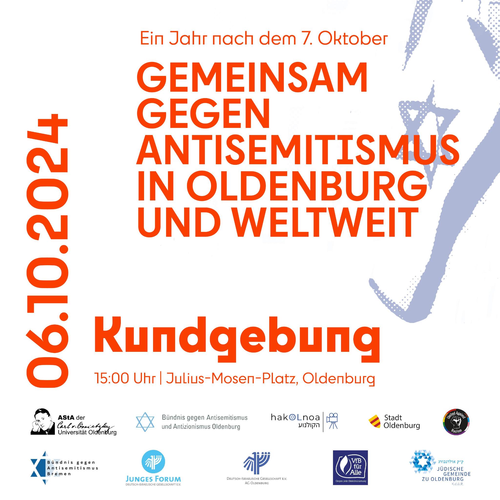 Flyer zur Kundgebung gegen Antisemitismus in Oldenburg am 06.10.2024